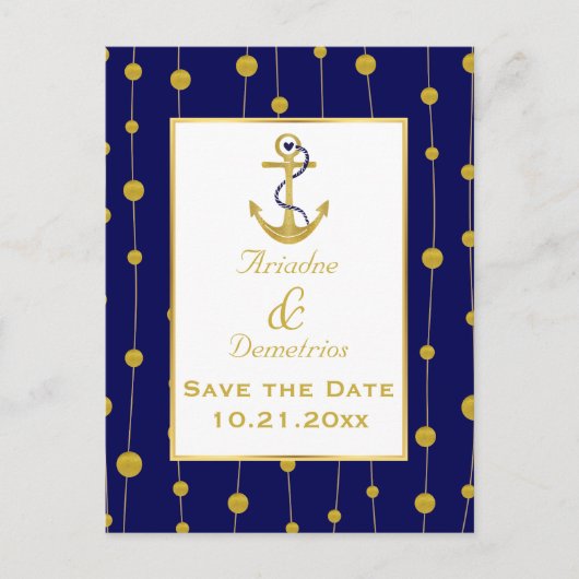 Gouden folie anker nautische bruiloft Save the Dat Aankondigingskaart (Voorkant)