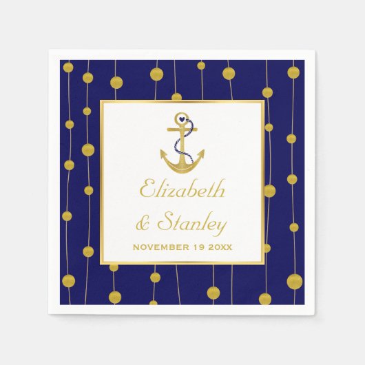 Gouden folie anker nautische moderne bruiloft servetten (Voorkant)