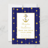 Gouden folie anker nautische trouwdatum Save the D Magnetische Uitnodiging (Voorkant)
