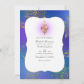 Gouden Folie Arabische Bollywood QR Code RSVP Huwe Kaart (Voorkant)
