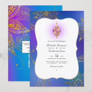 Gouden Folie Arabische Bollywood QR Code RSVP Huwe Kaart