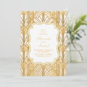 Gouden folie Art Deco bruiloft Kaart (Staand voorkant)