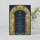 Gouden folie Art Deco Geïnspireerde bruiloft uitno Folie Uitnodiging (Staand Voorkant)