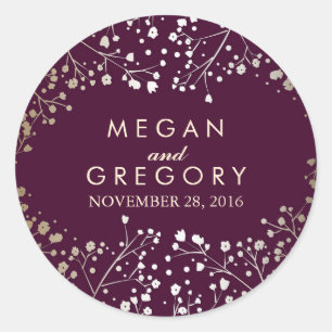 Gouden folie Baby's Breath Plum Bruiloft Ronde Sticker