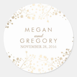 Gouden folie Baby's Breath White bruiloft Ronde Sticker