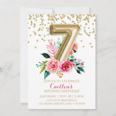 Gouden folie ballon 7e verjaardag bloemen wilde bl kaart (Voorkant)