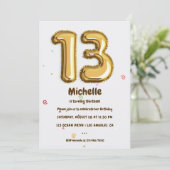 Gouden Folie Ballon en Confetti 13e Verjaardagsfee Kaart (Staand voorkant)