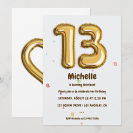 Gouden Folie Ballon en Confetti 13e Verjaardagsfee Kaart