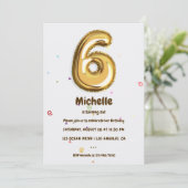 Gouden Folie Ballon en Confetti 6e Verjaardagsfees Kaart (Staand voorkant)
