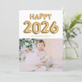 Gouden Folie Ballonnen 2025 Gelukkig Nieuwjaar Fot Feestdagenkaart (Staand voorkant)