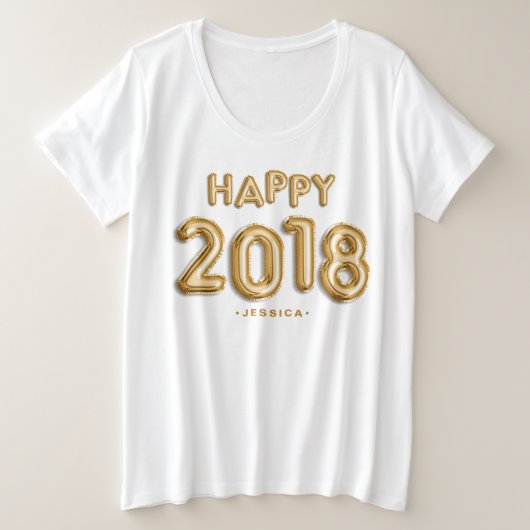 Gouden Folie Ballonnen Happy 2018 Gepersonaliseerd Grote Maat T-shirt (Design voorkant)