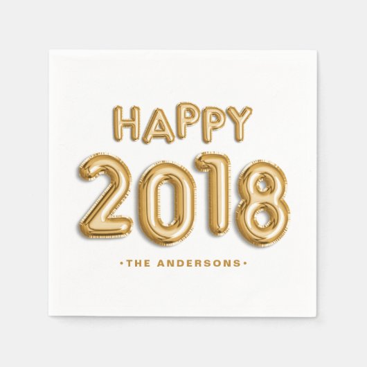 Gouden Folie Ballonnen Happy 2018 Gepersonaliseerd Servetten (Voorkant)