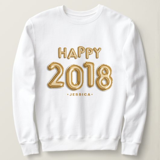 Gouden Folie Ballonnen Happy 2018 Gepersonaliseerd Trui (Design voorkant)