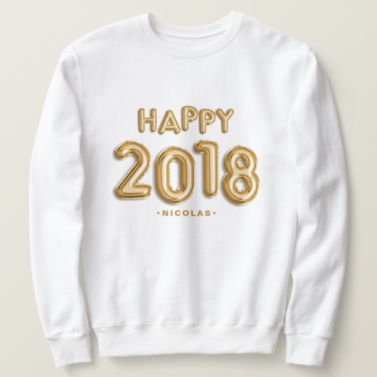 Gouden Folie Ballonnen Happy 2018 Gepersonaliseerd Trui (Design voorkant)