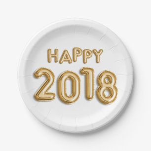 Gouden Folie Ballonnen Happy 2018   Oudejaarsfeest Papieren Bordje