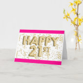 Gouden folie ballonnen Roze Happy 21st verjaardag Kaart (Gele Bloem)