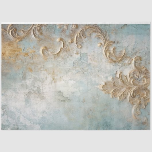  gouden folie barok ornament blauw grunge tissuepapier (Voorkant)