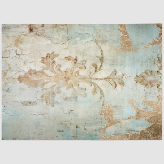  gouden folie barok ornament blauw grunge tissuepapier (Voorkant)