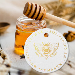 Gouden Folie Bij Honing Pot Aangepaste Retouradres Bedankjes Labels