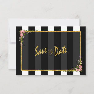 Gouden Folie Black Stripes Trouwen Save The Date Kaart