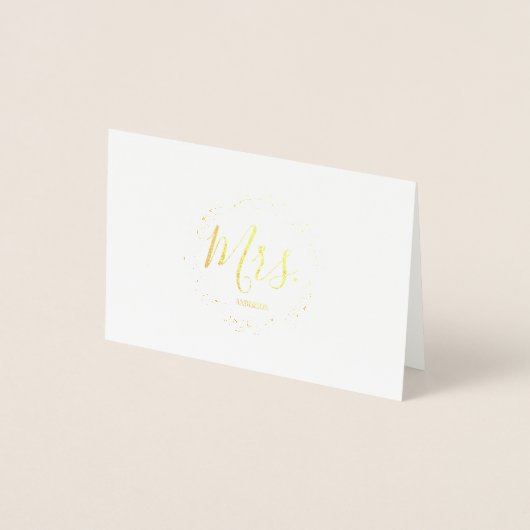 Gouden Folie Blad Lijst Mrs Wedding Dank u Kaarten (Voorkant)