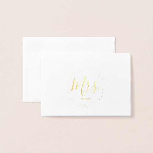 Gouden Folie Blad Lijst Mrs Wedding Dank u Kaarten (Voorkant met envelop)