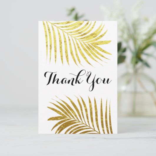 Gouden folie blad tropische bruiloft elegante dank bedankkaart (Staand voorkant)