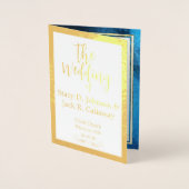 Gouden folie Blauw Galaxy bruiloft programma (Voorkant)