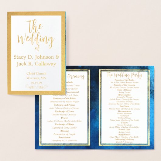 Gouden folie Blauw Galaxy bruiloft programma (Display)