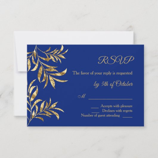 Gouden folie Blauw Huwelijk RSVP (Voorkant)