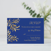 Gouden folie Blauw Huwelijk RSVP (Staand voorkant)