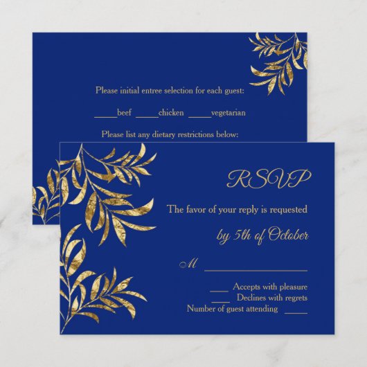 Gouden folie Blauw Huwelijk RSVP (Voorkant / Achterkant)