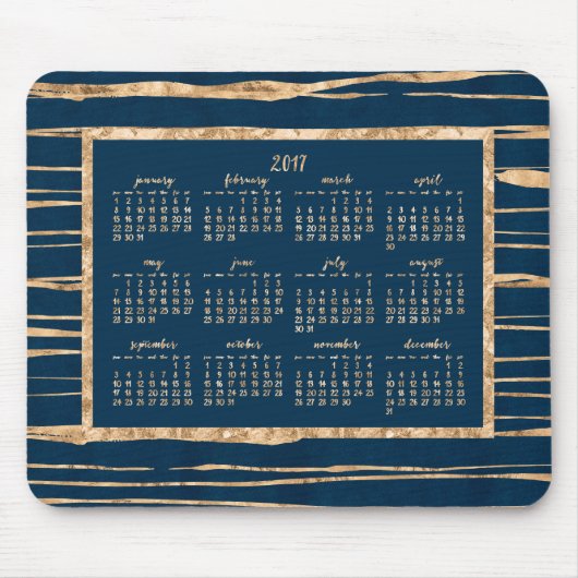 Gouden Folie Blauwe Jaarlijkse Kalender 2017 Muism Muismat (Voorkant)
