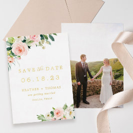 Gouden Folie Bloem Foto Save The Date  Uitnodiging