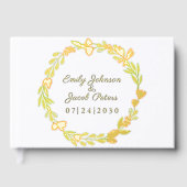 Gouden Folie Bloem Krans Elegante Witte Huwelijk Gastenboek (Voorkant)