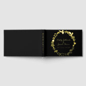 Gouden Folie Bloem Krans Elegante Zwarte Huwelijk Gastenboek (Volledig)