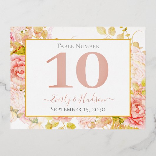 Gouden Folie Bloem Roze Gouden Tafelnummer voor de (Achterkant)