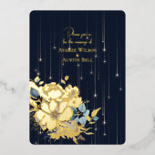 Gouden Folie Bloemen en Lichten Marine Elegante Hu Folie Uitnodiging (Voorkant)
