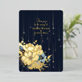 Gouden Folie Bloemen en Lichten Marine Elegante Hu Folie Uitnodiging (Staand Voorkant)