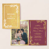 Gouden Folie Bloemen Foto Roze Bruiloft Uitnodigin Folie Kaarten (Display)