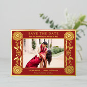 Gouden folie Bloemen goudsbloem indiaan Save the d Folie Uitnodiging (Staand Voorkant)