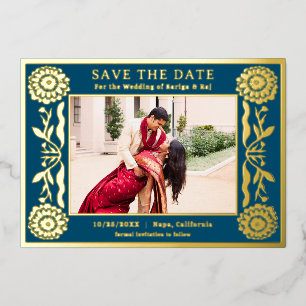 Gouden folie Bloemen goudsbloem indiaan Save the d Uitnodiging