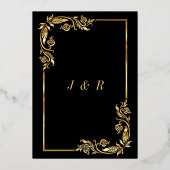 Gouden folie Bloemen ingelijst Zwart bruiloft uitn Folie Uitnodiging (Achterkant)
