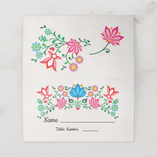 Gouden Folie Bloemen Mexicaanse Fiesta tafelkaarte Plaatskaartje (Buitenkant ongevouwen)