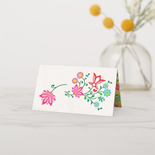 Gouden Folie Bloemen Mexicaanse Fiesta tafelkaarte Plaatskaartje (Achterkant)