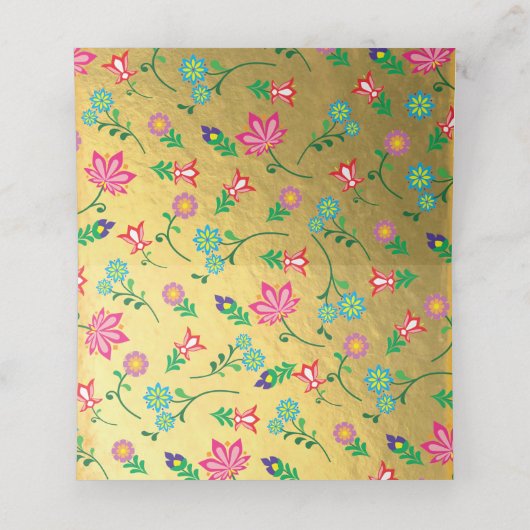 Gouden Folie Bloemen Mexicaanse Fiesta tafelkaarte Plaatskaartje (Binnenkant ongevouwen)