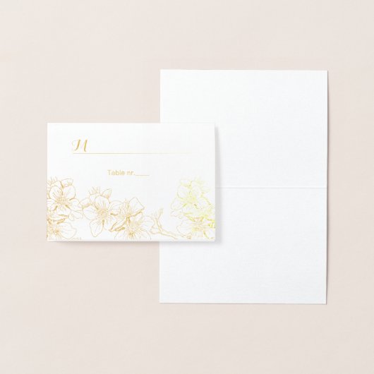 Gouden folie bloemen plaatskaart | escortkaart folie kaarten (Display)