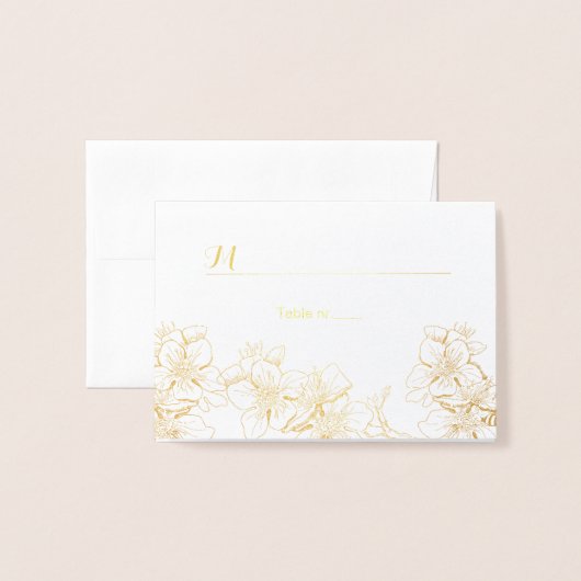 Gouden folie bloemen plaatskaart | escortkaart folie kaarten (Voorkant met envelop)