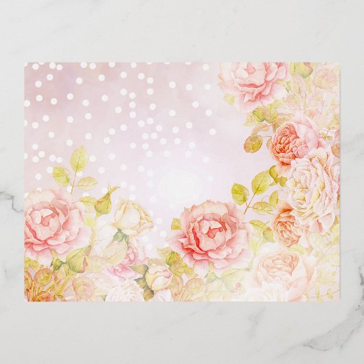 Gouden Folie Bloemen Roze Gouden Rand Bruiloft RSV Folie Uitnodiging Briefkaart (Achterkant)