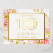 Gouden Folie Bloemen Roze Gouden Trouwtafel Nummer Folie Uitnodiging Briefkaart (Voorkant)